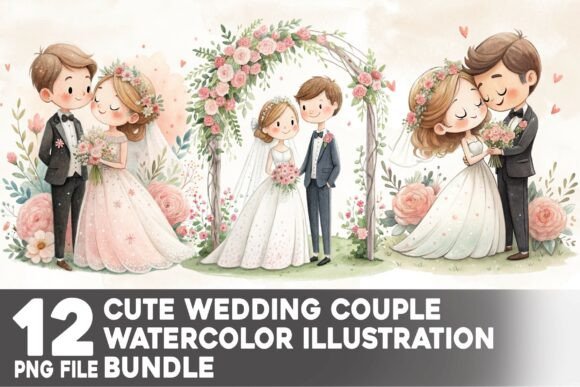 Designing with Heart: The Cute Wedding Couple Watercolor Bundle