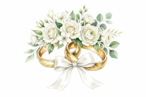 Elegant Gold Rings & White Flowers: A Timeless Design
