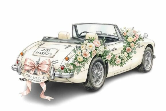 Elegant Wedding Car Clipart: Elevate Your Bridal Designs