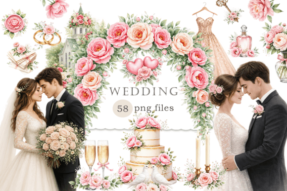Elevate Your Wedding Projects with Watercolor Clipart