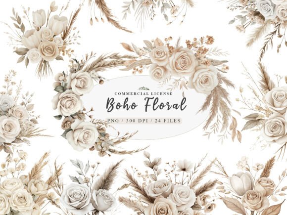 Embracing Organic Elegance with Watercolor White Boho Wedding Floral Png
