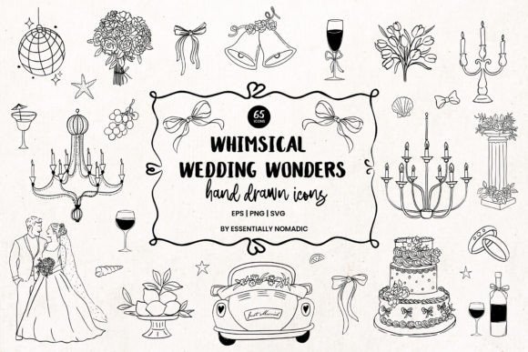 Hand Drawn Whimsical Wedding Icon Bundle: A Mediterranean Touch