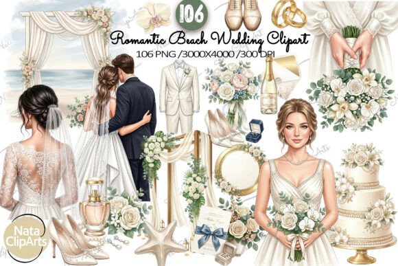 Romantic Beach Wedding Clipart Set: Designing Your Coastal Love Story