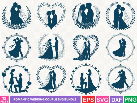 Romantic Wedding Couple SVG Bundle for Creative Projects