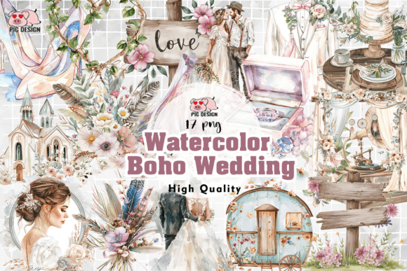 Watercolor Boho Wedding Clipart PNG: A Designer's Toolkit