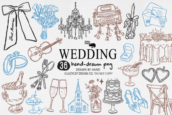 Wedding Hand Drawn Clipart Set PNG: Your Go-To Design Asset
