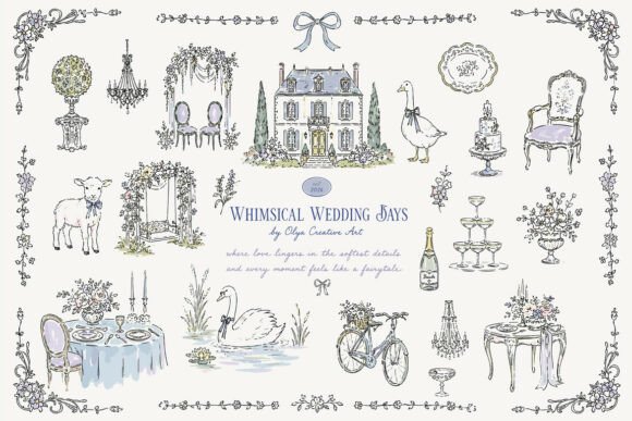 Whimsical Vintage Wedding Clipart: A French Fairytale