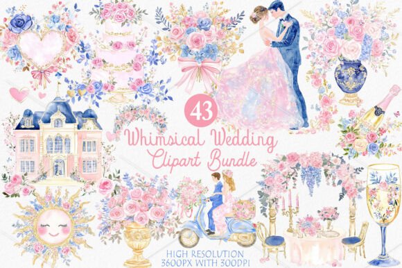 Whimsical Wedding Clipart Bundle: Elevate Your Designs