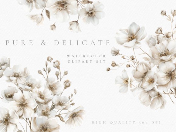 White Rustic Wedding Flower Clipart: A Watercolor Dream
